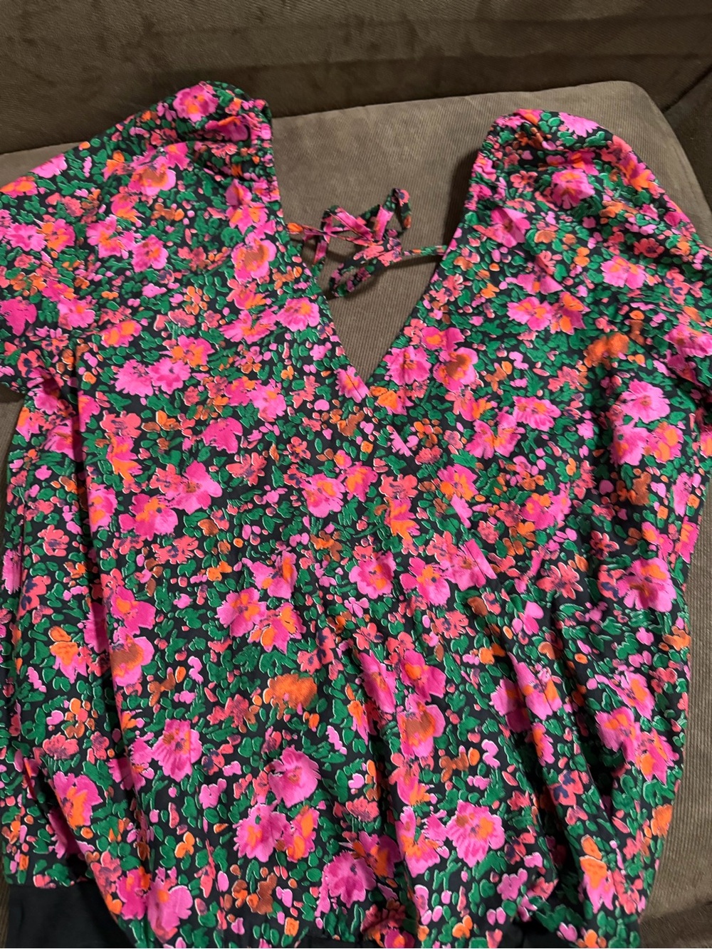 eesome Green Dress with Pink and Orange Floral Print